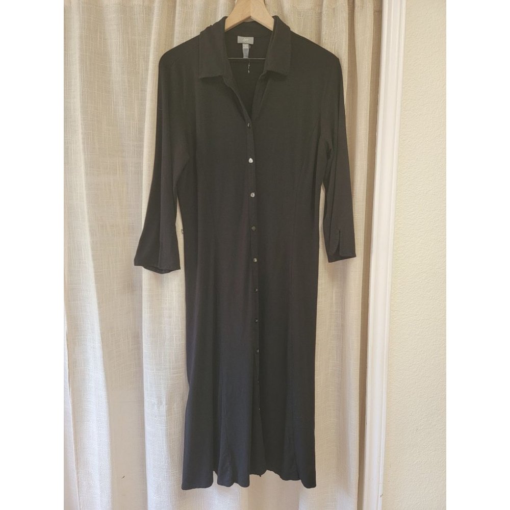 J. Jill collared long sleeve button down midi dress, black. Size M